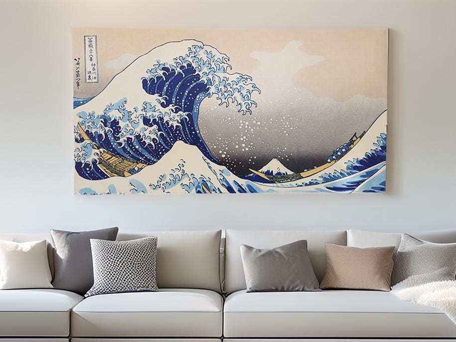 Playable Art with The Great Wave Design, Wall-Mounted, Ping Pong Table