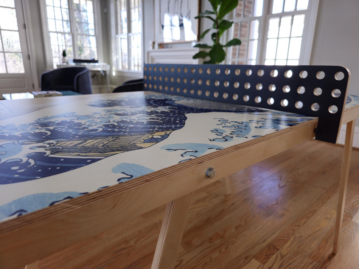 Playable Art with The Great Wave Design, Wall-Mounted, Ping Pong Table