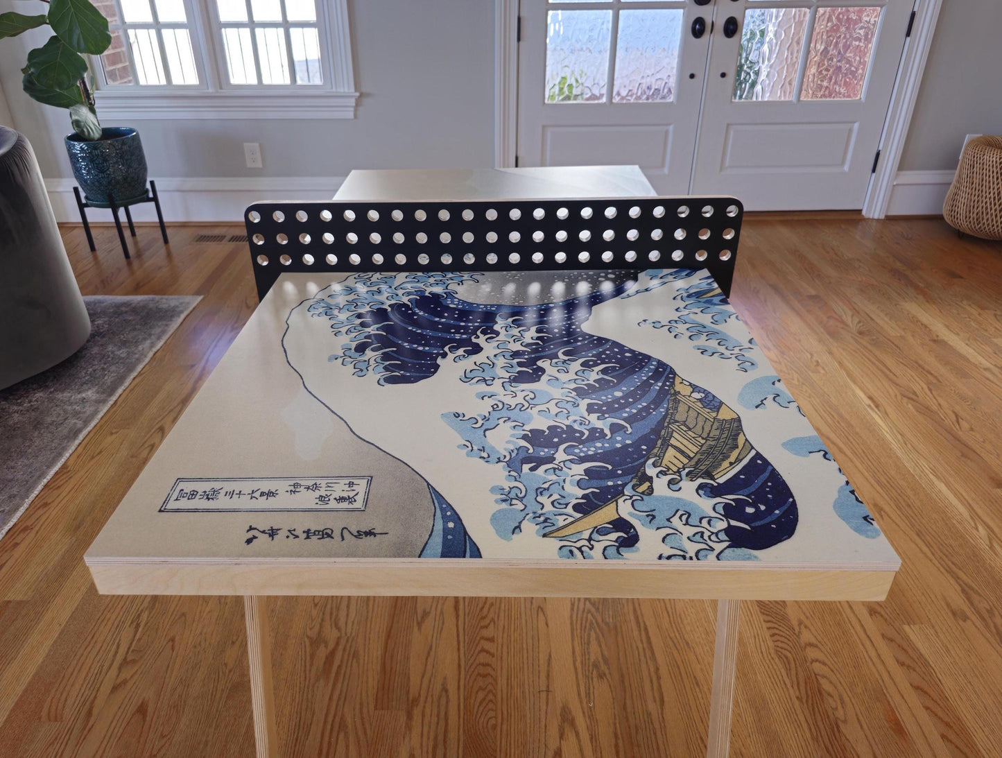 Playable Art with The Great Wave Design, Wall-Mounted, Ping Pong Table