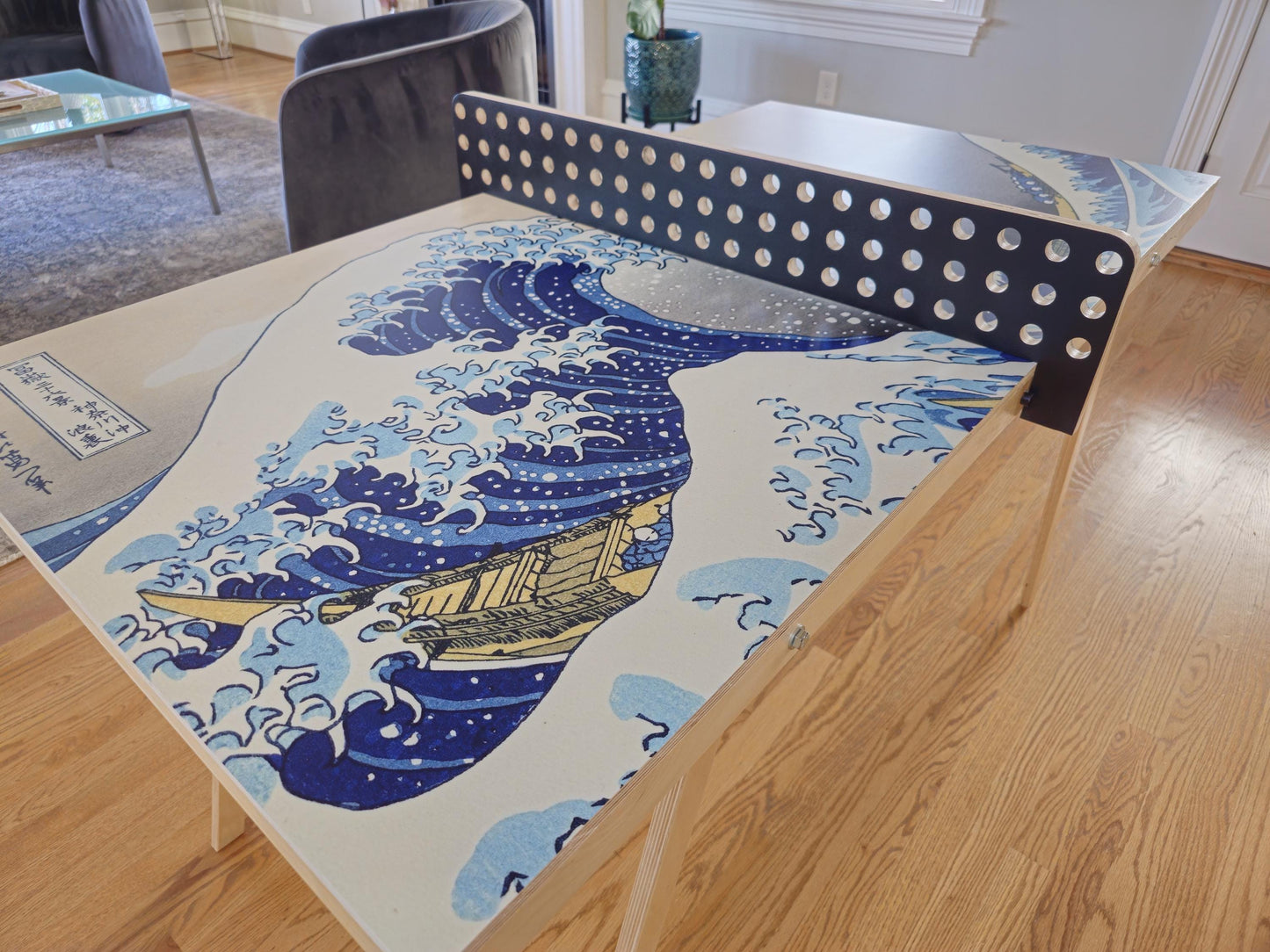 Playable Art with The Great Wave Design, Wall-Mounted, Ping Pong Table