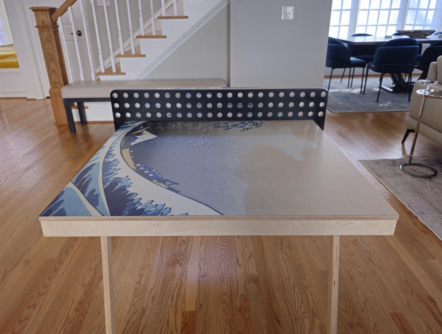 Playable Art with The Great Wave Design, Wall-Mounted, Ping Pong Table