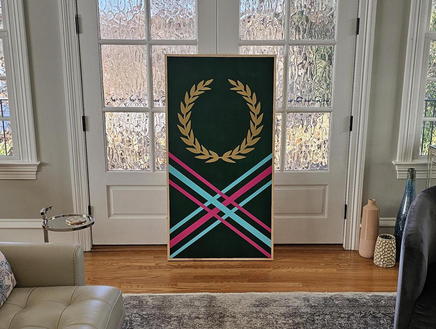 Playable Art with Laurel Wreath Design, Wall-Mounted, Ping Pong Table