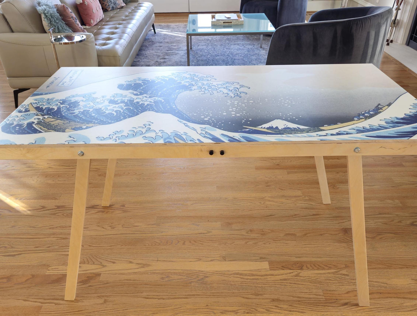 Playable Art with The Great Wave Design, Wall-Mounted, Ping Pong Table