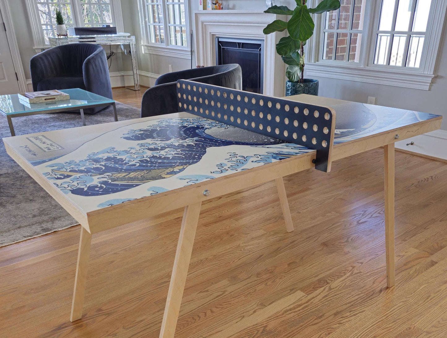 Playable Art with The Great Wave Design, Wall-Mounted, Ping Pong Table